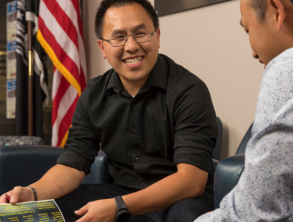 Student and instructor in VA campus office